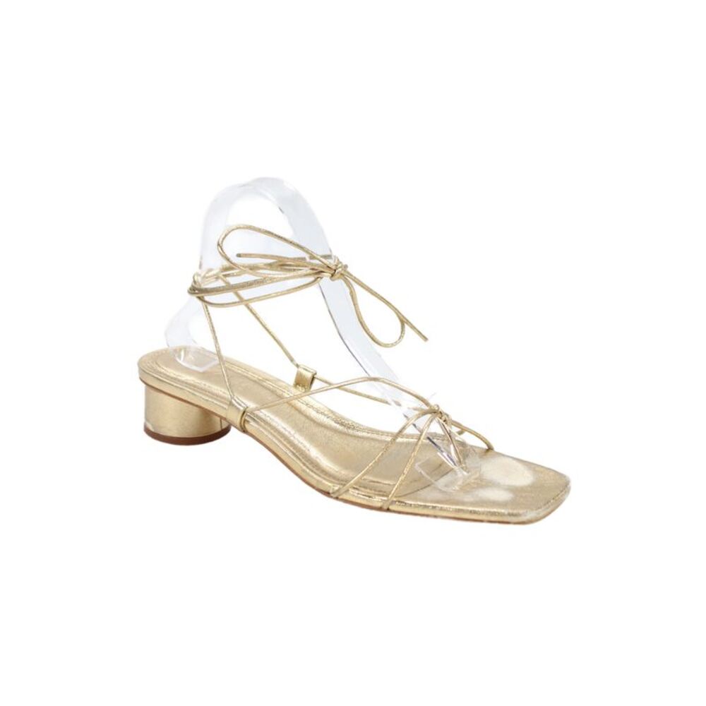 Zara Womens Block Heel Metallic Strappy Sandals Gold Tone Leather Size 40